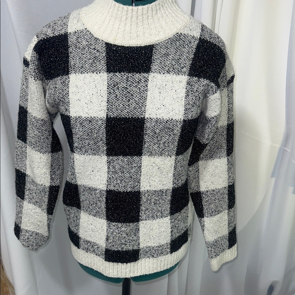 Cat & Jack Black and White Plaid Turtleneck Sweater